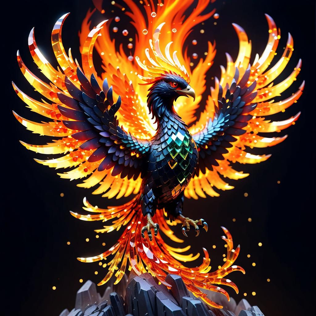 Fiery Crystal Phoenix Spreads Wings