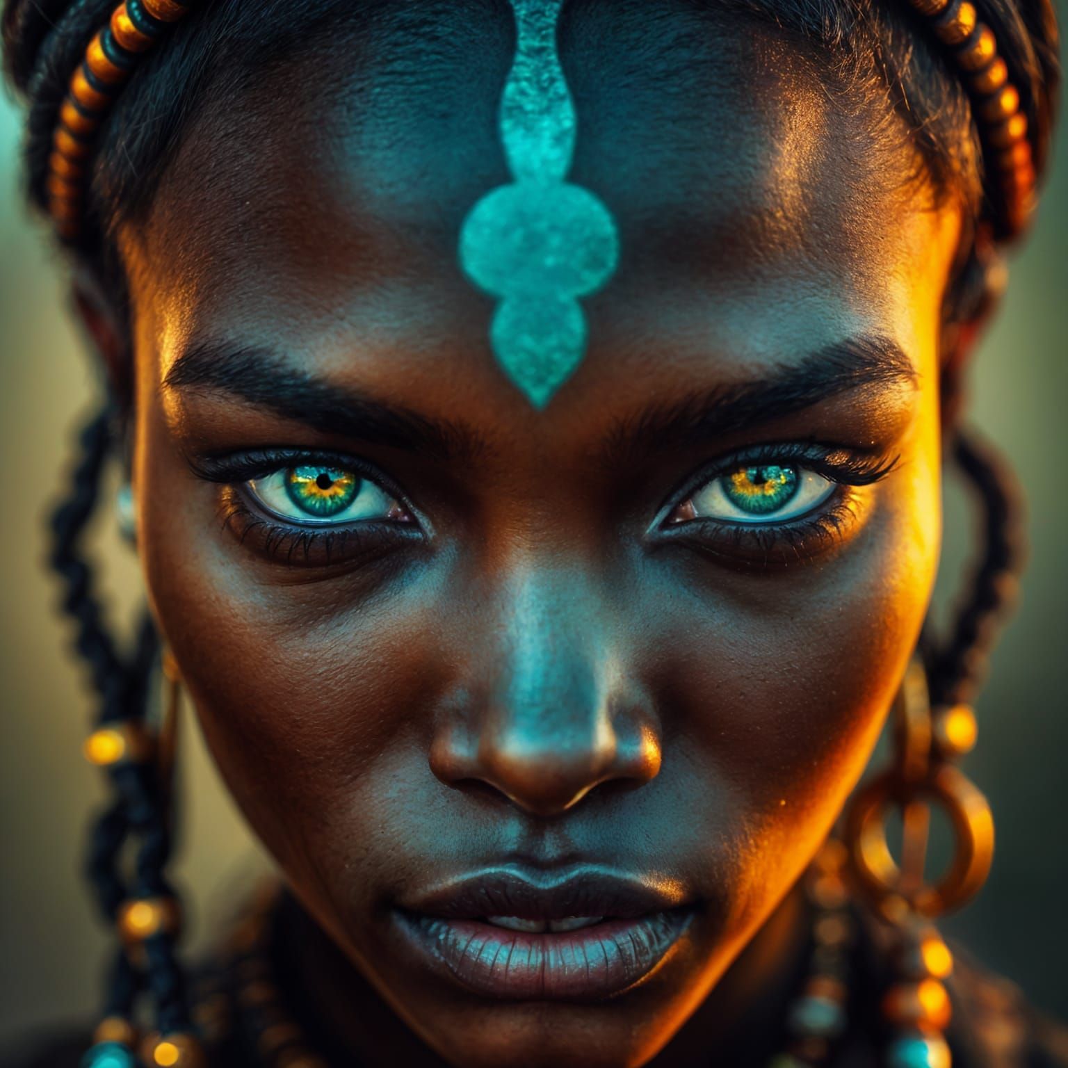 Mysterious African Goddess in Soft Moonlight