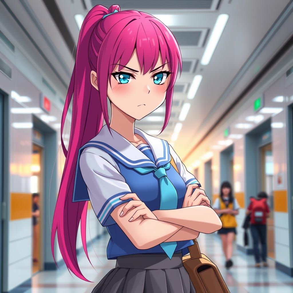 Teenage Girl with Electric Cerise Hair and Turquoise Eyes