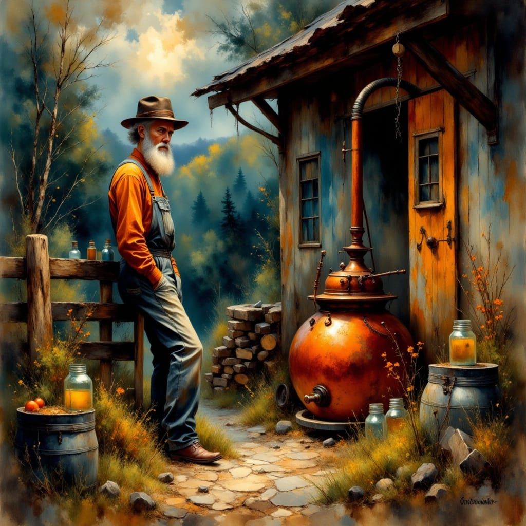 Appalachian Moonshiner in Color-Infused Noir Style