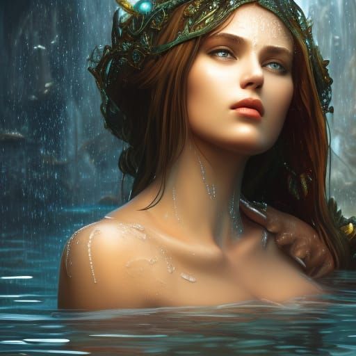 Woman Covered in Water: Detailed Fantasy Concept Art