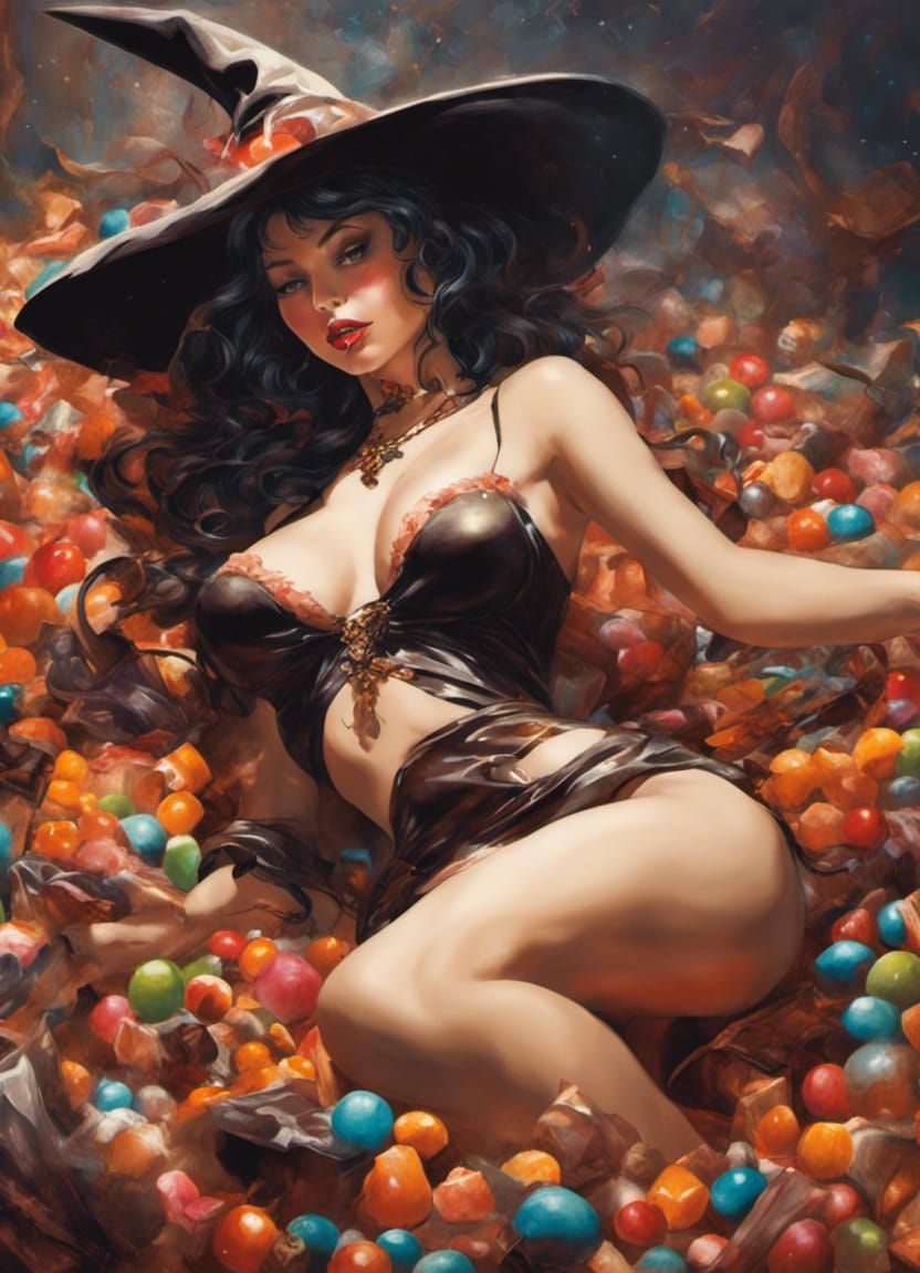 Candy Witch Pin-Up Art with Intricate Details