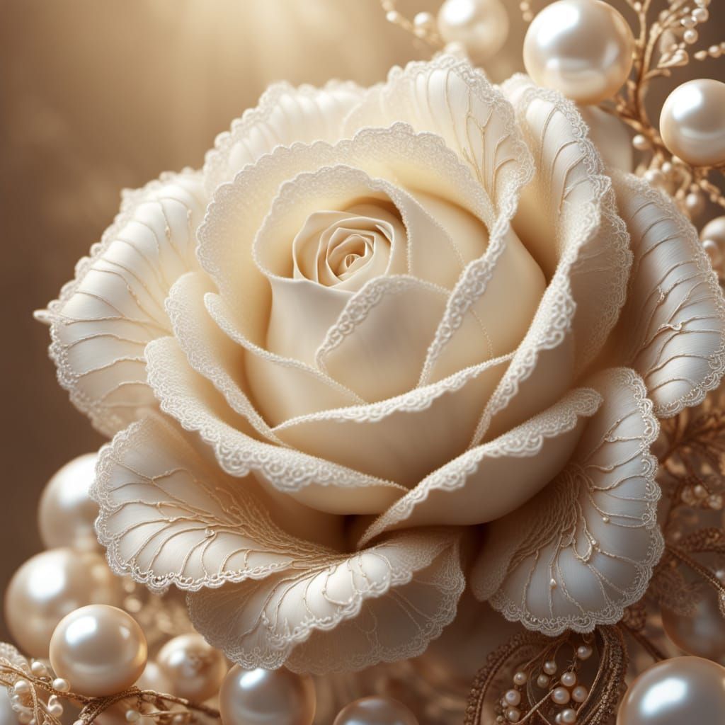 Pearl and Lace Rose in Rembrandt Lighting
