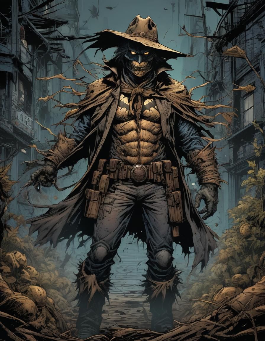 Scarecrow Gasses a Police Officer: Comic Book Art