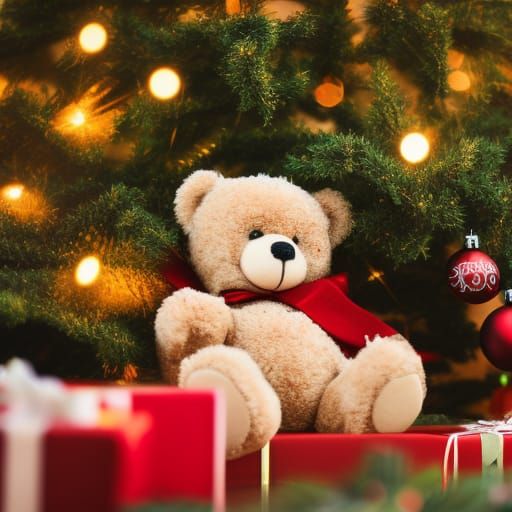 Teddy Bear Under Christmas Tree: Professional Photography