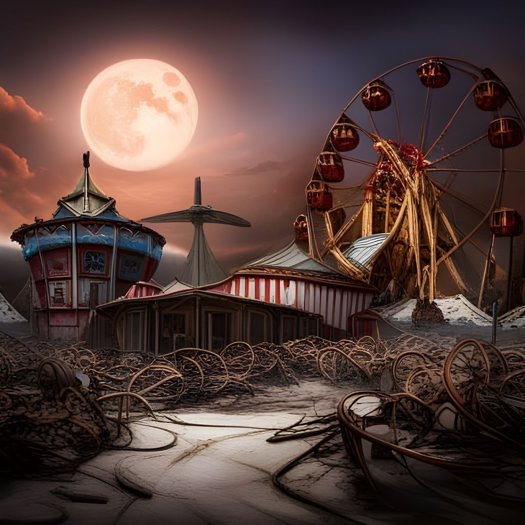 Post-Apocalyptic Ferris Wheel and Carousel: Dystopian Art