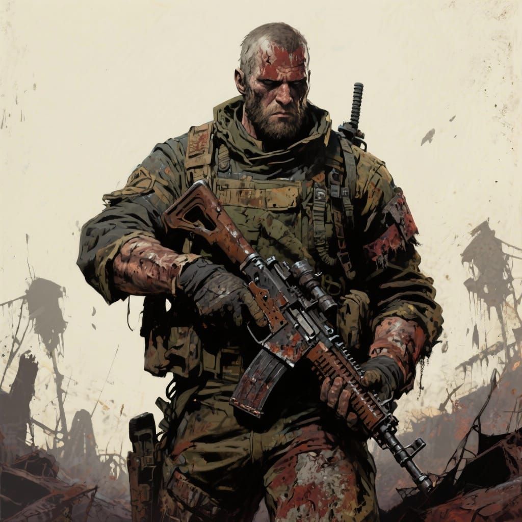 Post Apocalyptic Soldier in Gritty, Detailed Style