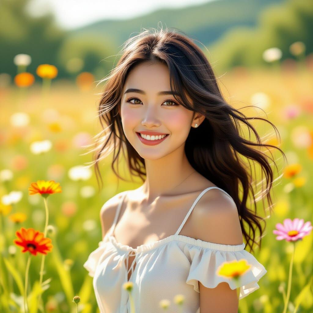 Woman in Sunny Meadow, Animated Film Style