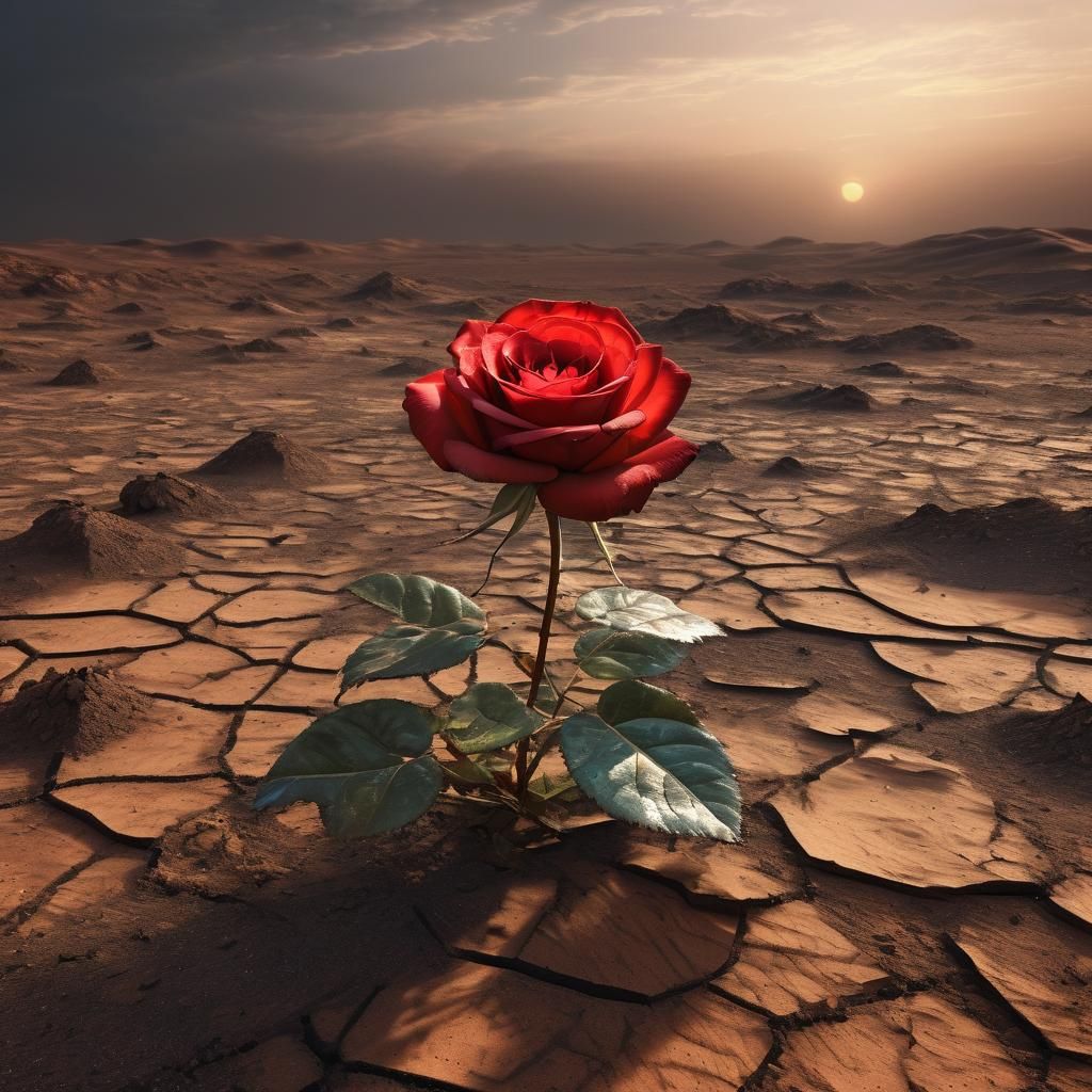 Red Rose Blooms on Mars: Photorealistic Masterpiece