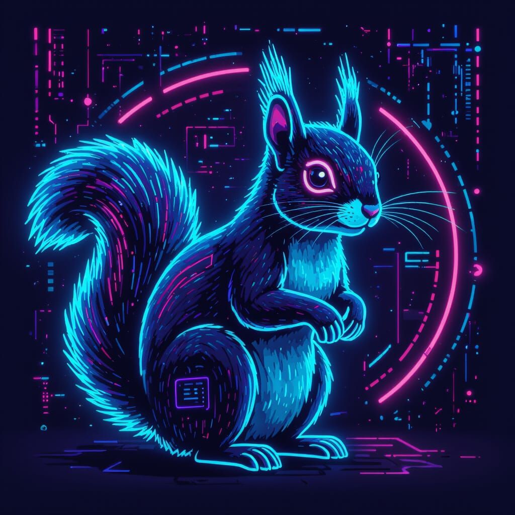 Neon Cyber Squirrel in Cyberpunk Style