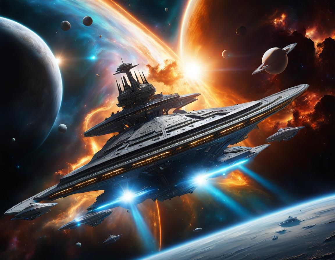 Battlecruiser Crashing into Alien Dreamscape: Digital Waterc...