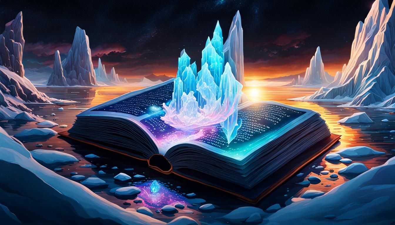 Hyperrealistic Ancient Book in Iceberg Setting