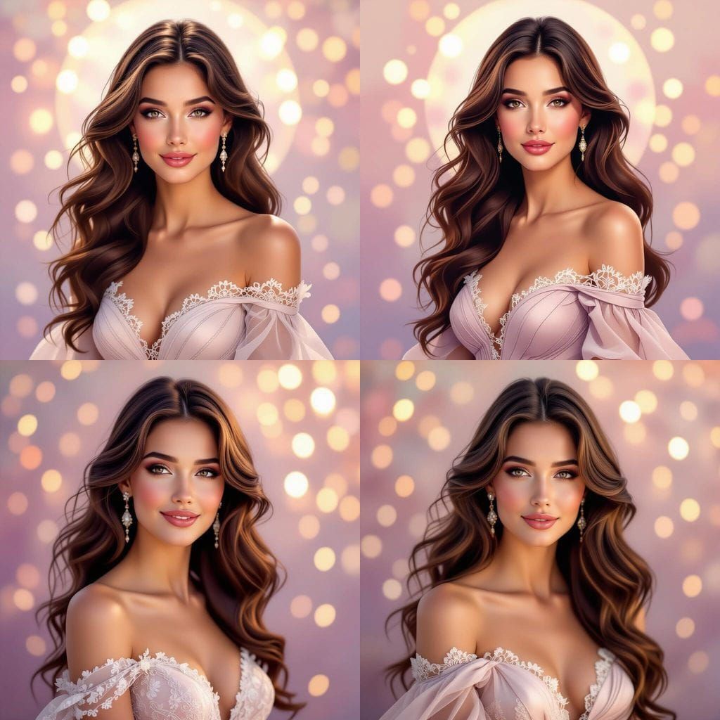 Elegant Woman with Flowing Hair in Dreamy Pastel Portrait