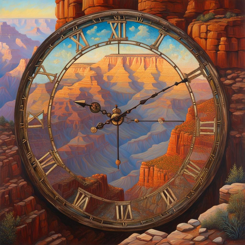 Grand Canyon Time: Glass Clock Face Oil Painting
