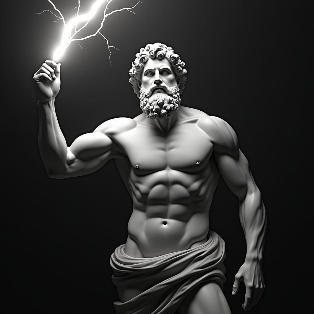 Zeus Torso Statue in Black and White
