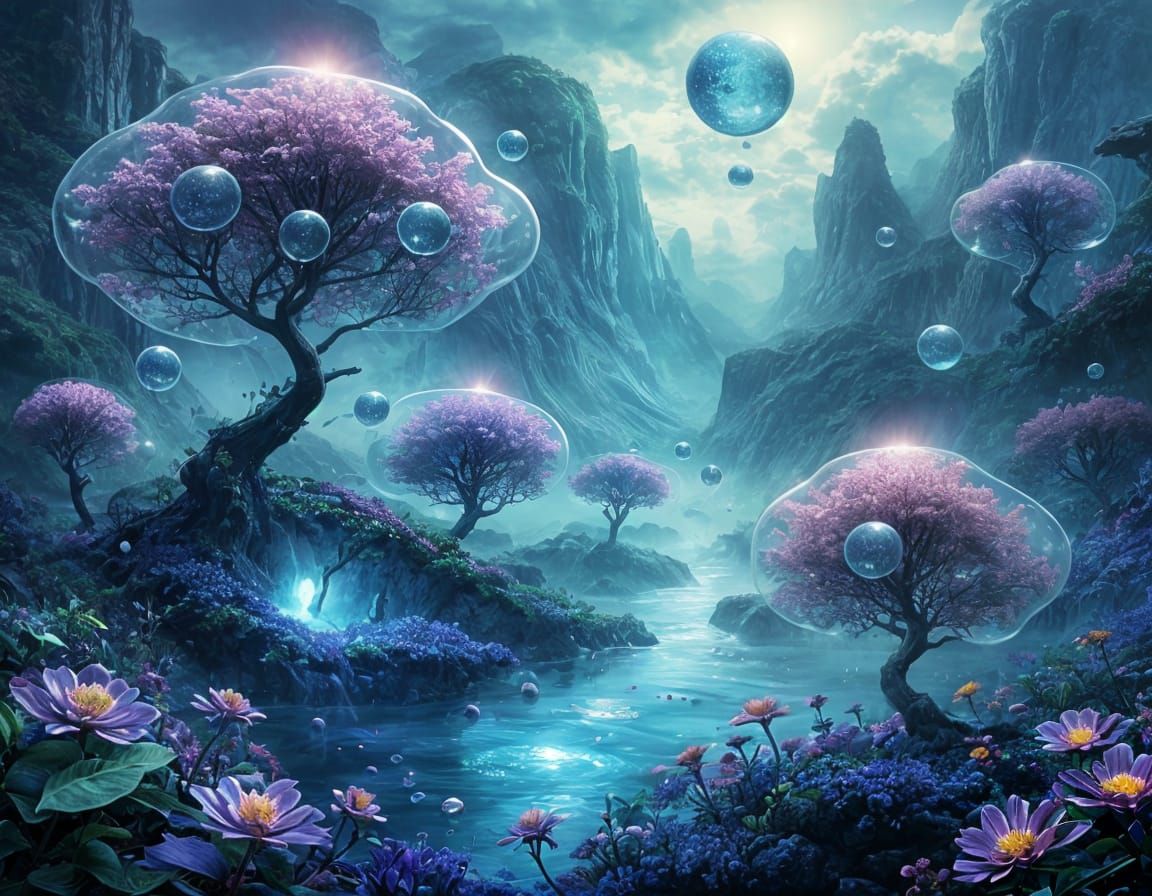 Ethereal Sea Tree with Gently Glowing Blooms and Shifting Me...