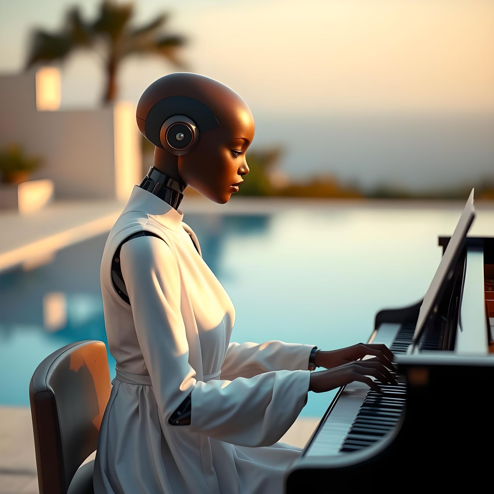 Robot Woman Jazz Concert by the Pool