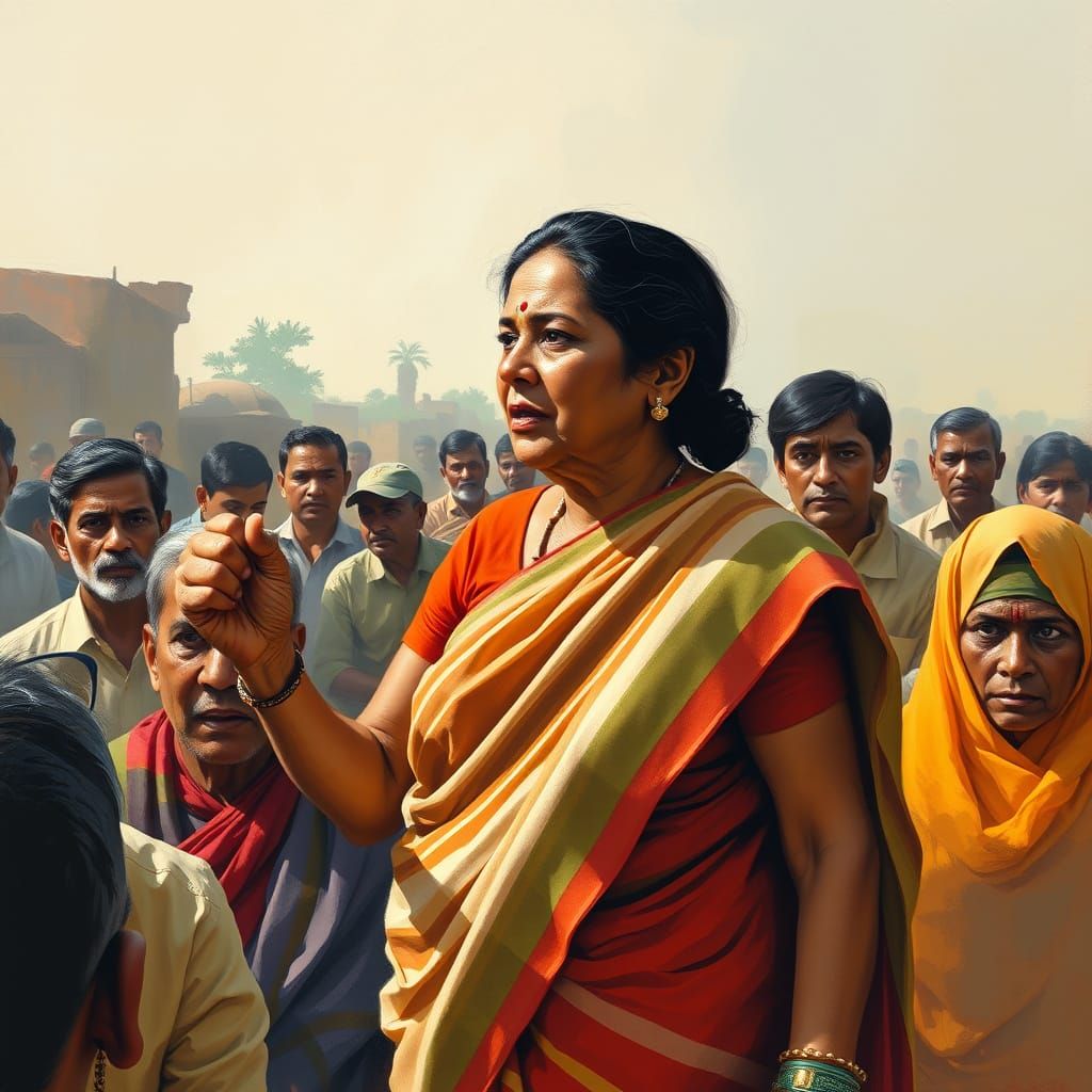 Indian Politician at Town Hall Meeting in Expressive Style