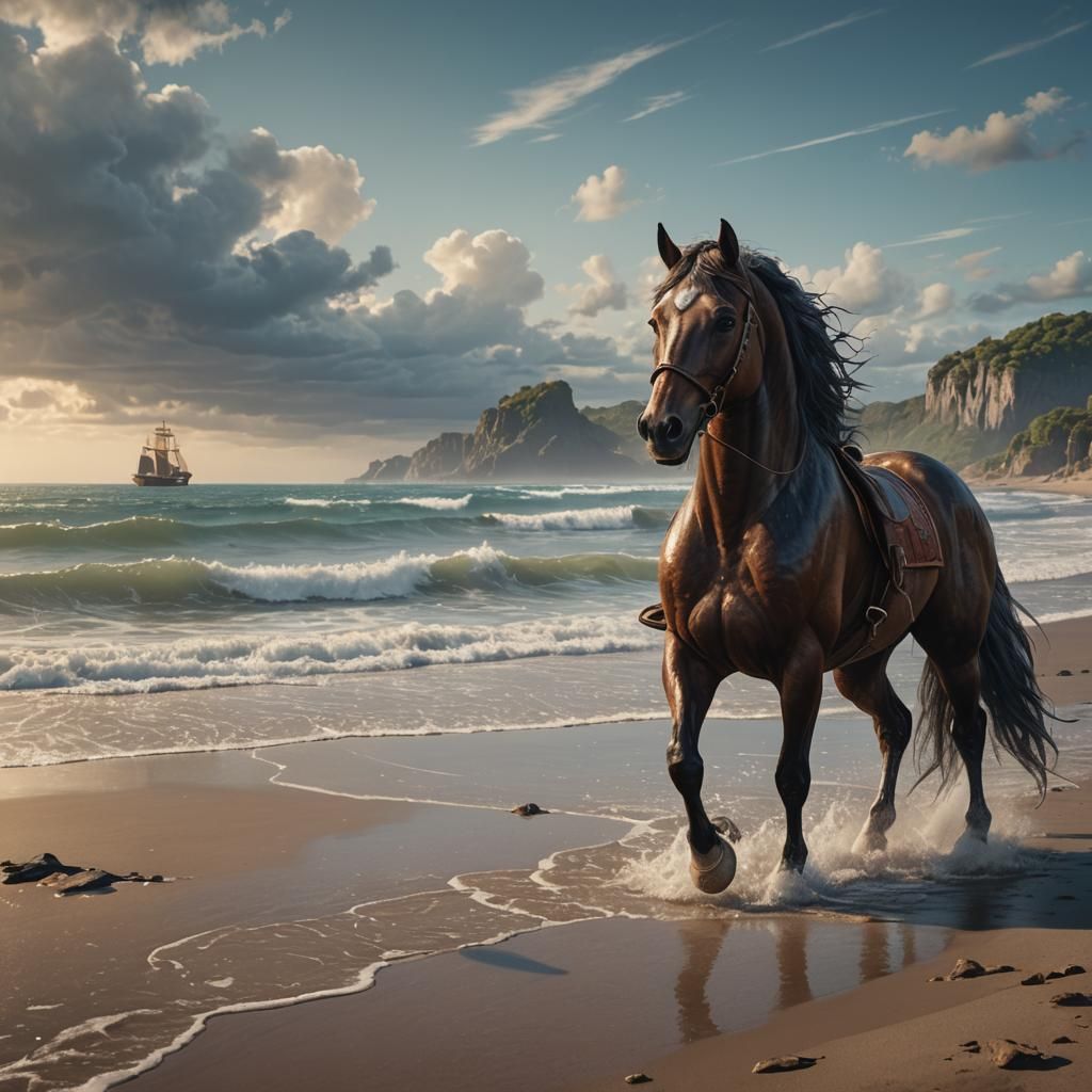 Horse on the Beach: Detailed Matte Painting