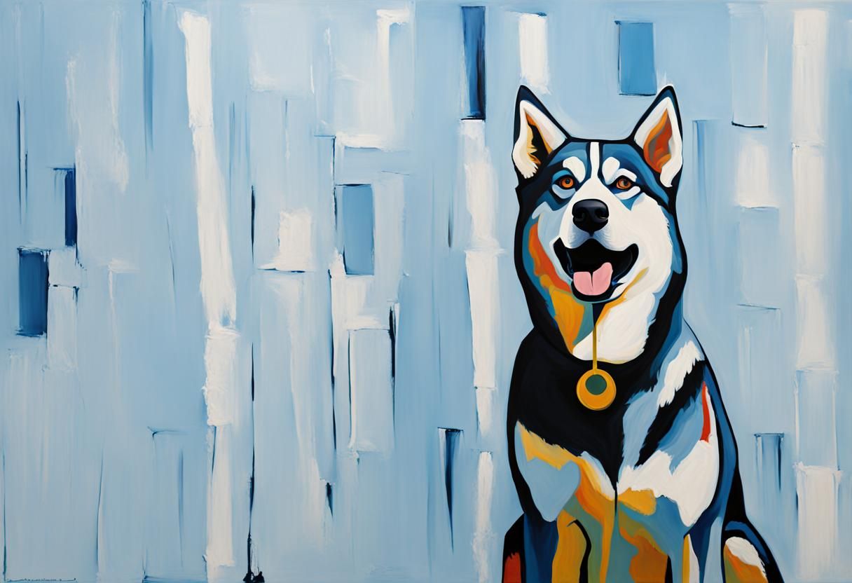 Blue Husky in Pop Art Style Oil Painting