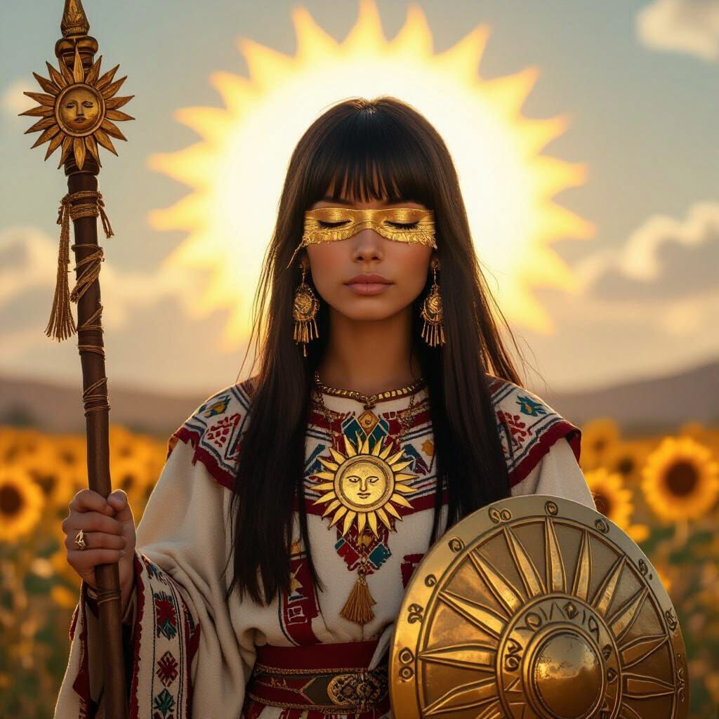 Incan Woman with Golden Sun Shield