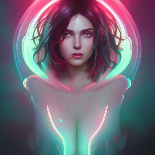 Neon-Eyed Woman: Hyperdetailed Art Nouveau Portrait