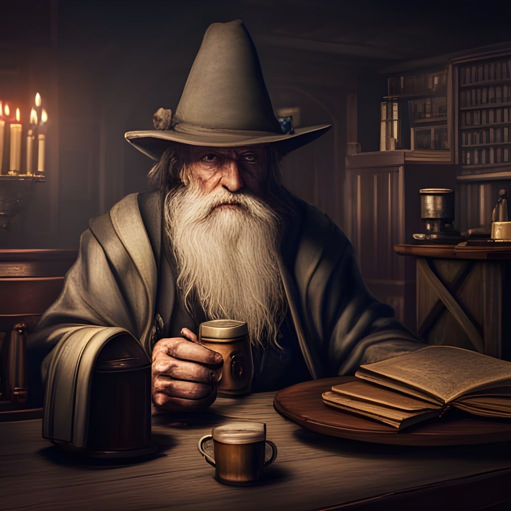 Old Wizard Enjoying Ale: Fantasy Concept Art