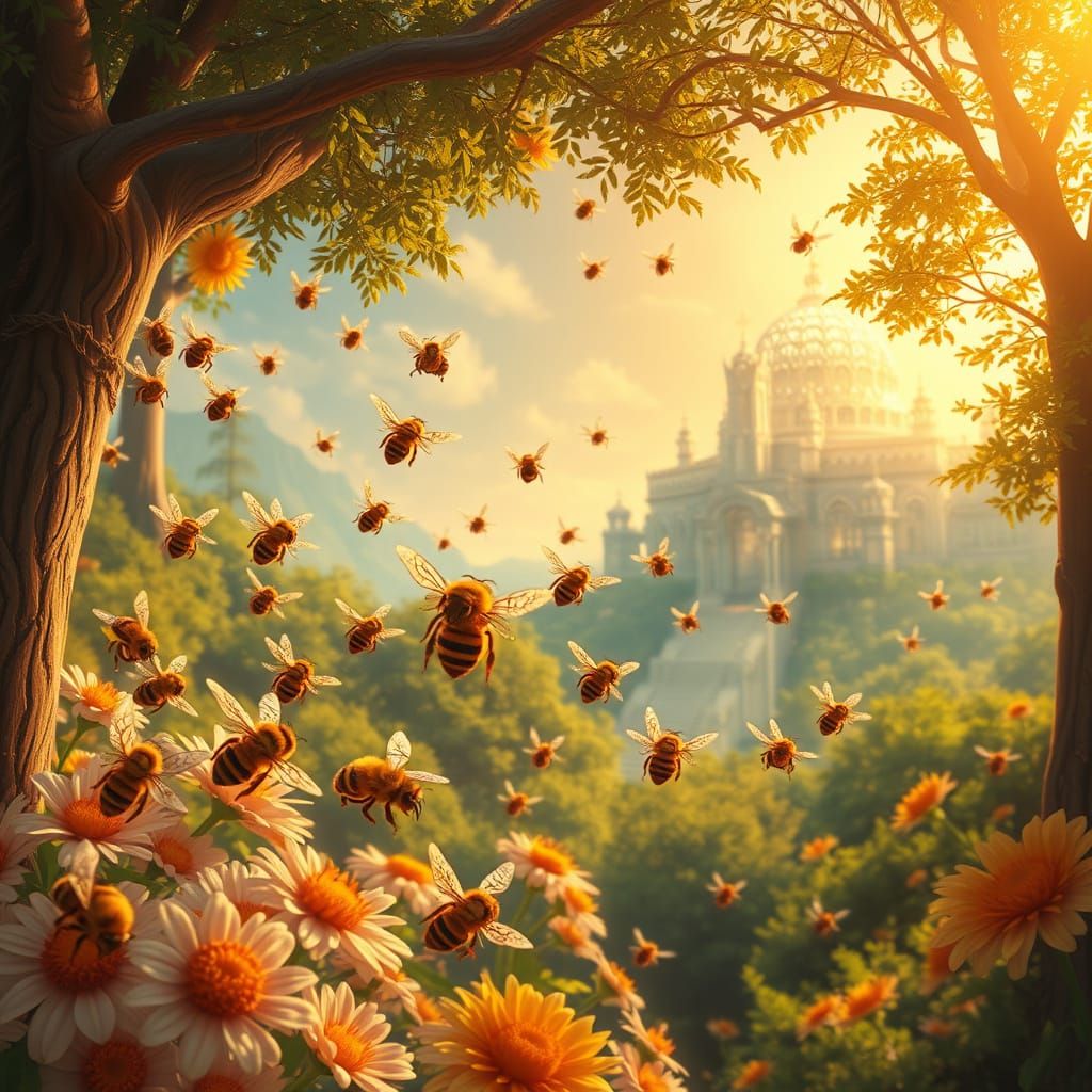 Surreal Bees in Golden Light