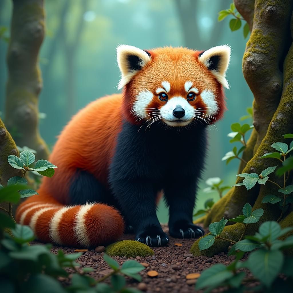 Honey Badger-Red Panda Hybrid in Lush Forest