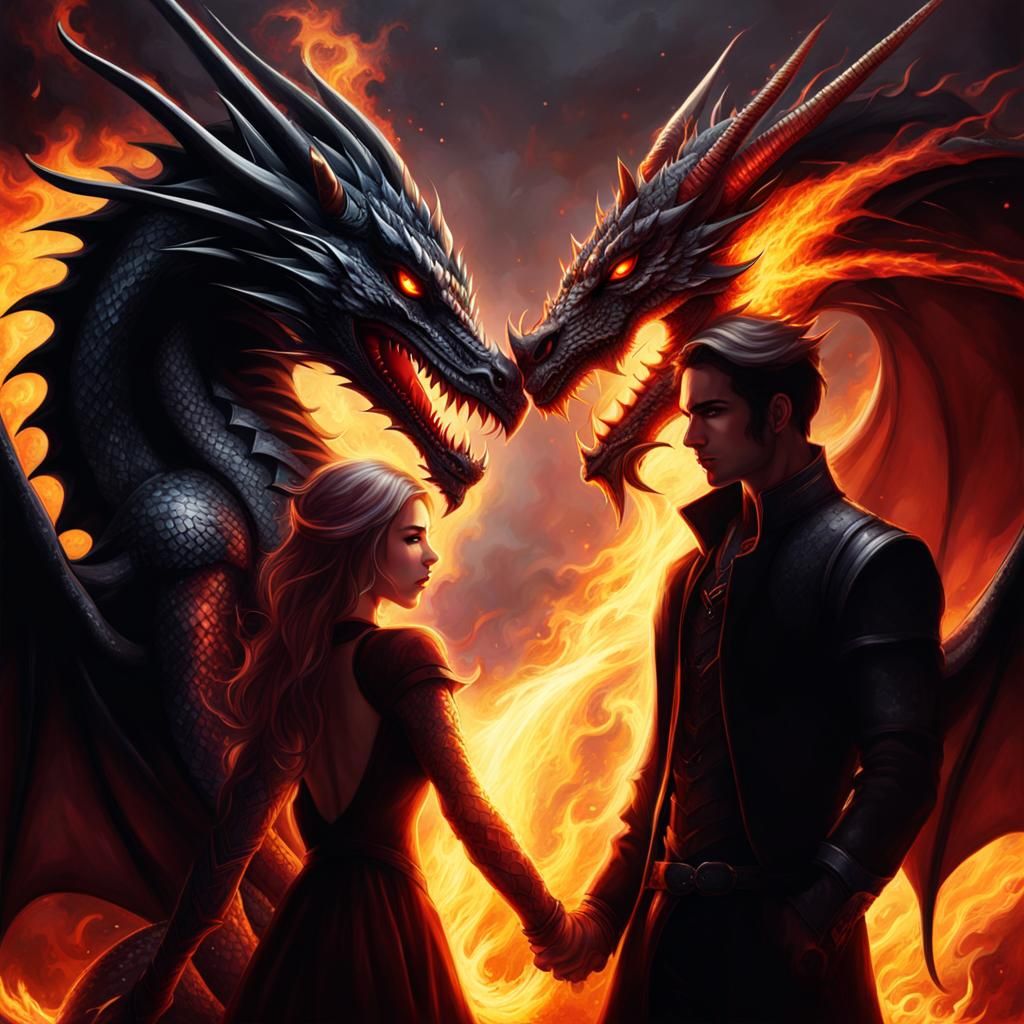 Matching Flaming Demonic Dragons Dark Fantasy Art