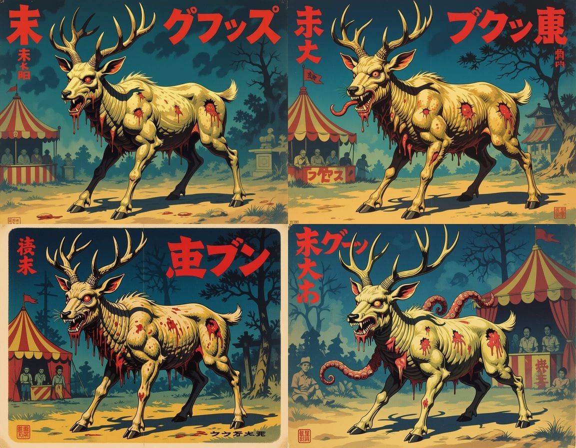 Grotesque Mutant Deer Movie Poster in 1930s Style