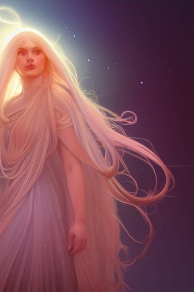 Aurora: Girl with Hair of Stars, Digital Art