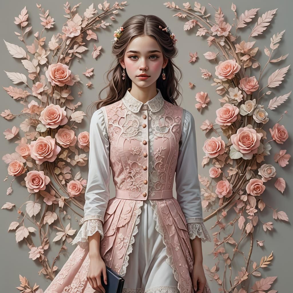 Pastel Portrait of Woman in Lace Dress