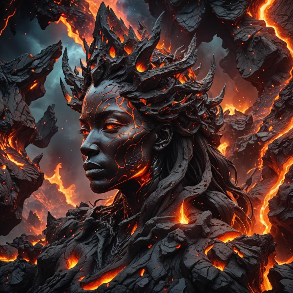 Trippy Galactic Lava Queen in Hyperrealistic Style