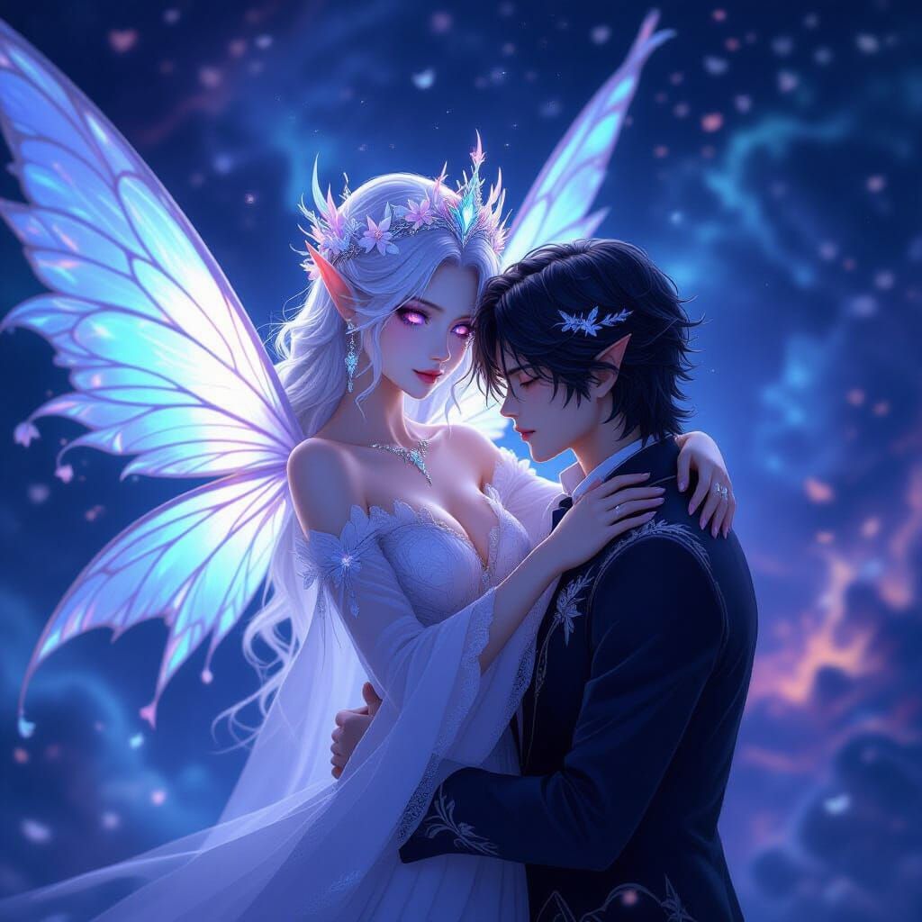Fae Queen's Ethereal Embrace in 3D Anime Style
