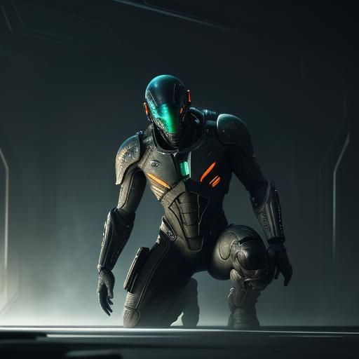 Sci-Fi Woman Defends Ship in Cyberpunk Style