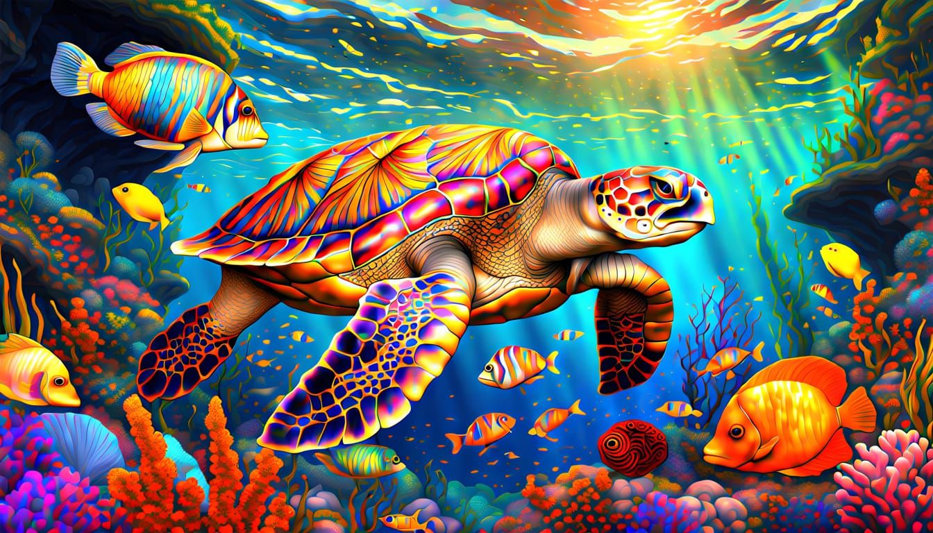 Underwater Reef Landscape in Patchwork Tile Style