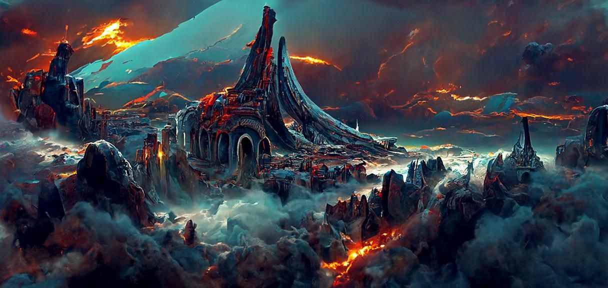 Monuments Under Blazing Storm in Digital Art