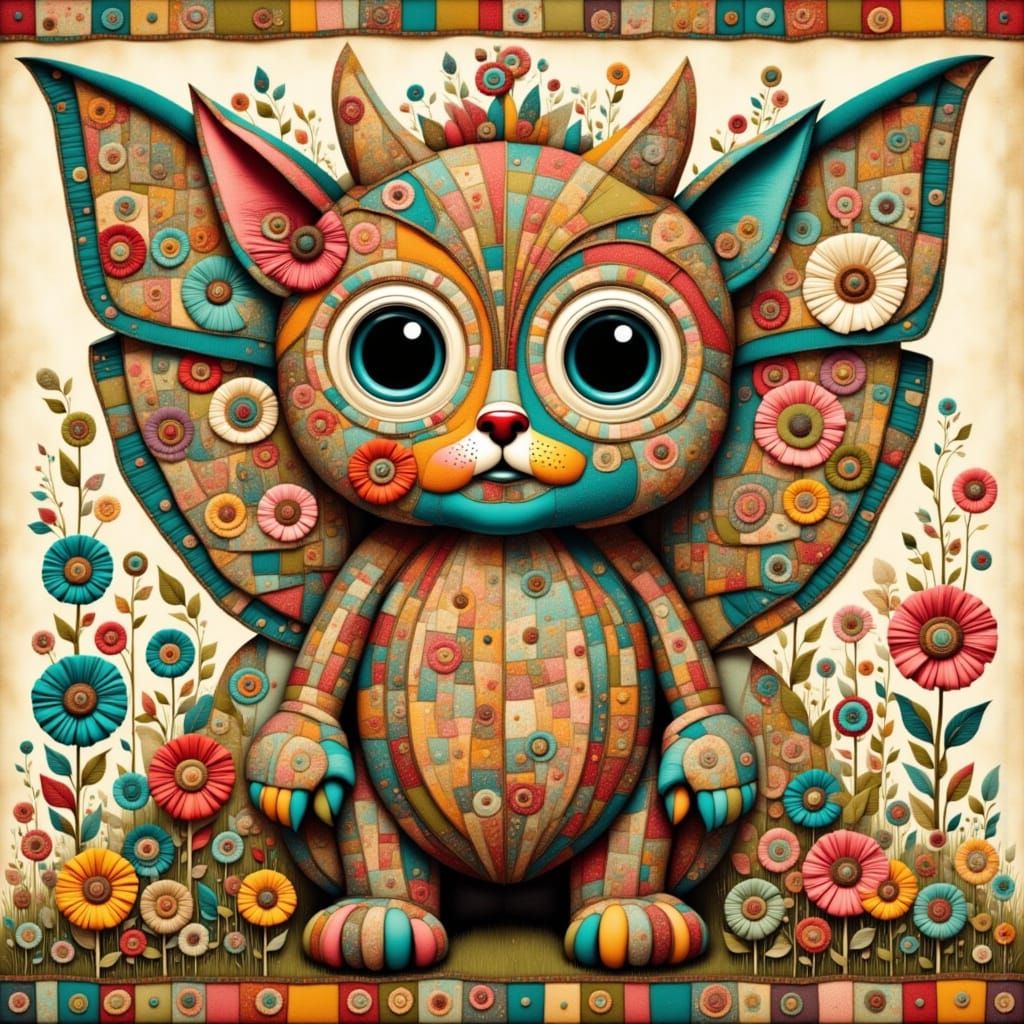 Friendly Patchwork Monsters in Whimsical Style