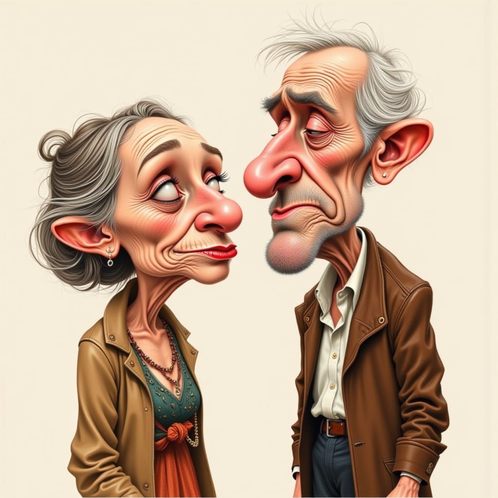 Charming Caricature of Elderly Couple
