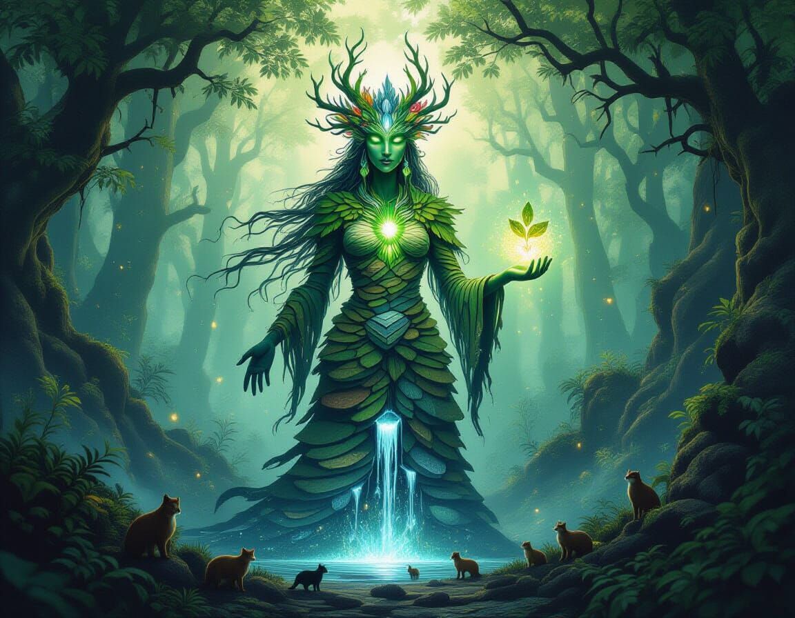 Colossal Mother Earth Guardian in Primeval Forest