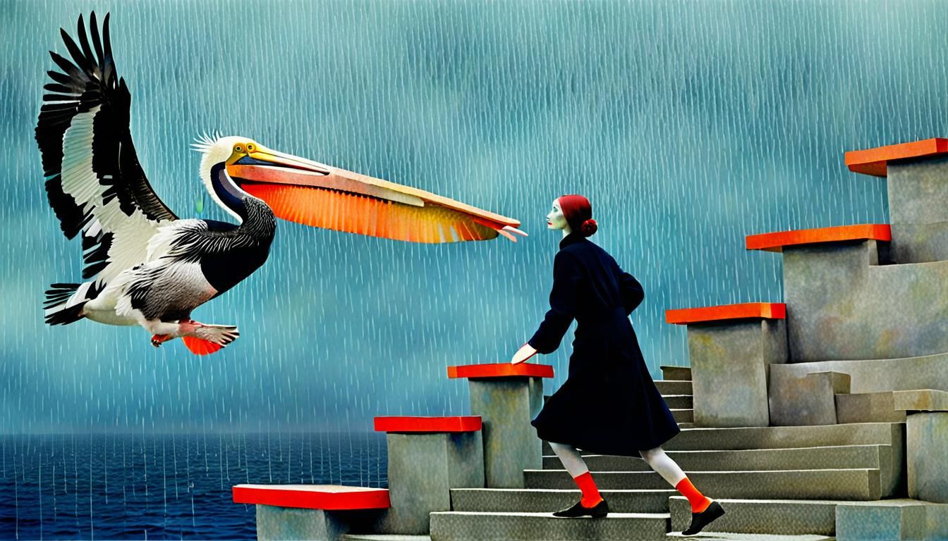 Surreal Collage: Pelican, Fairy, and Ocean Dream