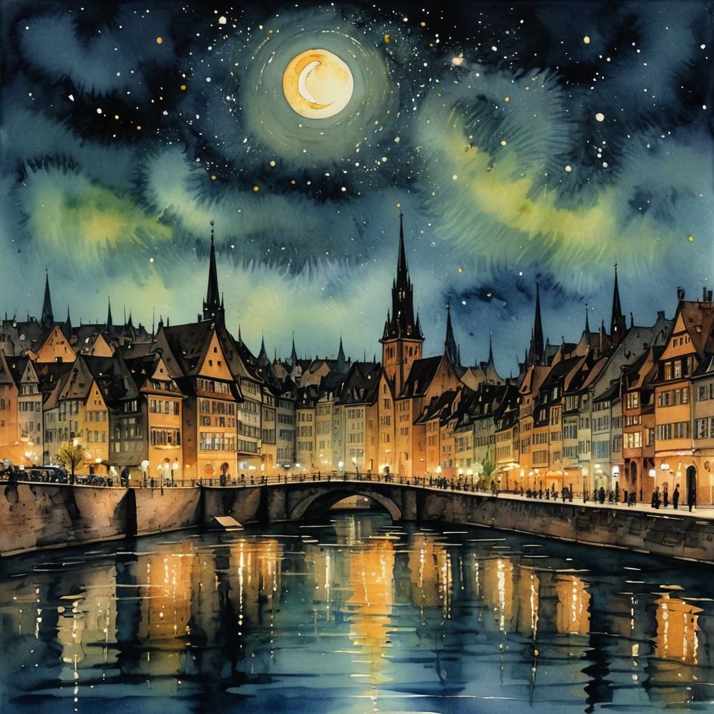 Strasbourg Cityscape: Watercolor and Ink Painting