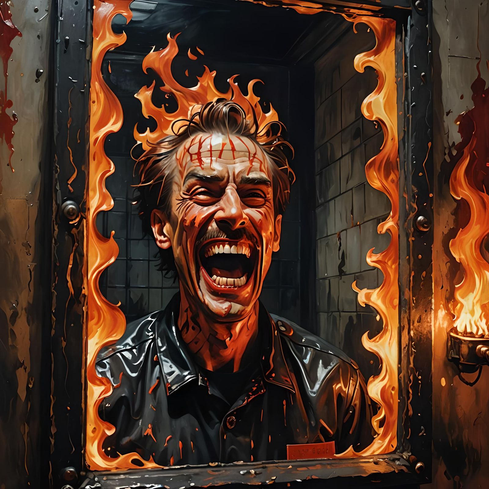 Insane Man Laughs at Hellish Reflection