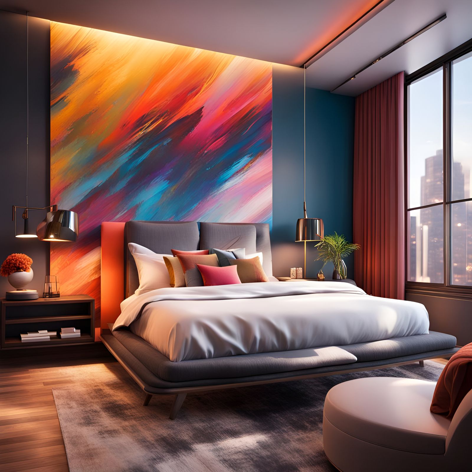Hyperrealistic Modern Bedroom Interior Concept Art