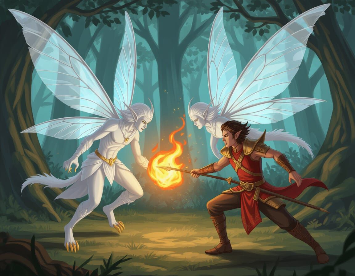 Winged Faeries Hunting Wingless Mages with Fireballs