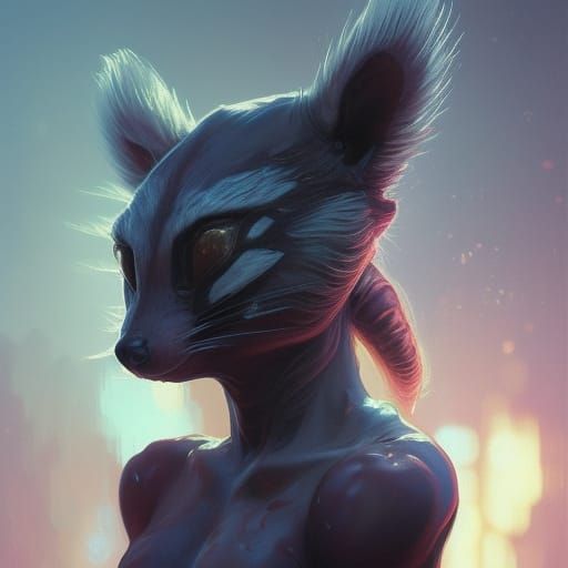 Hyperdetailed Alien Raccoon Portrait in Volumetric Lighting