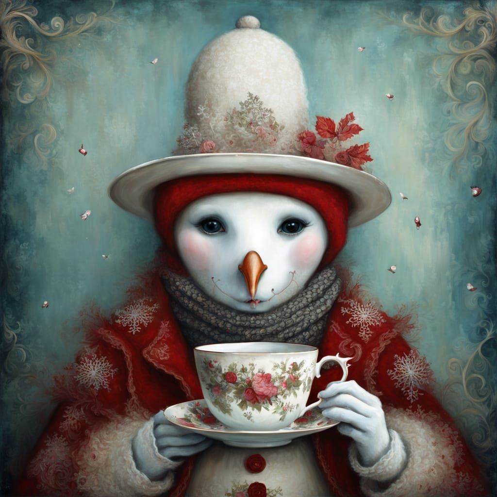 Winter Wonderland Snowman Sips Tea