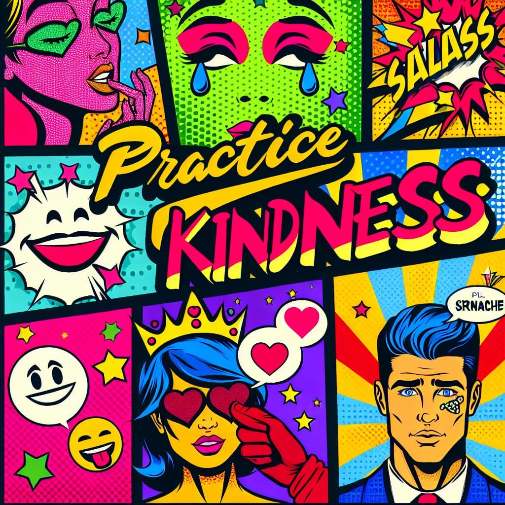 Practice Kindness in Bold Pop Art Style