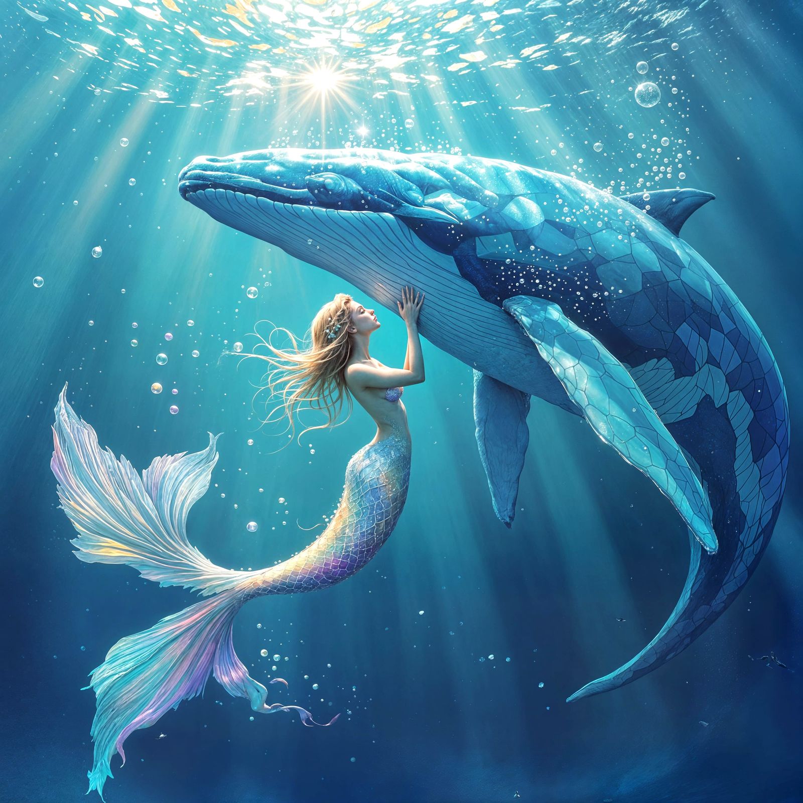 Serenely Connected Ocean Friends in Vibrant Dreamlike Scene